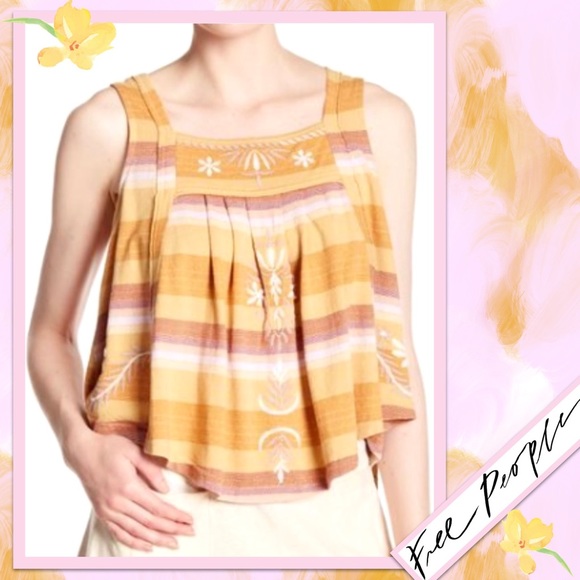 Free People Vintage Stripe Swing Tank Top in Soft Gold Combo - Picture 3 of 10